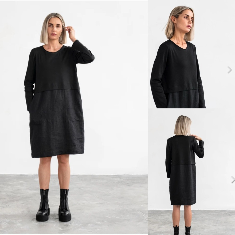 NWT Magic Linen -black‎ Long Sleeve boxy sized  Dress